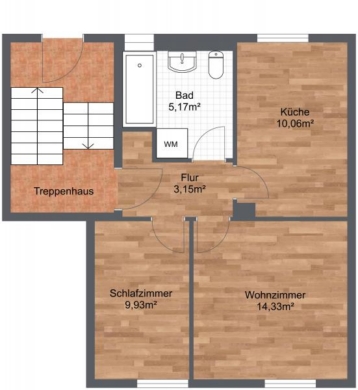 Zweiraumwohnung in der Zwickschen Siedlung in Taucha - Grundriss (26328)